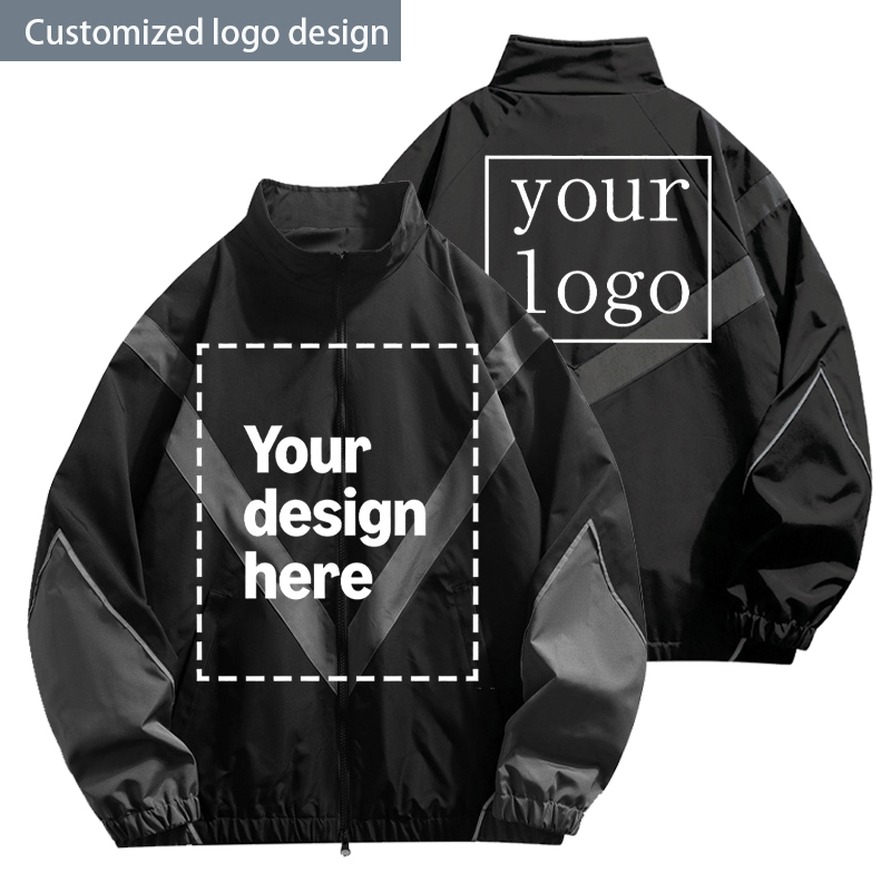 Outdoor Sport Logo - Herren Reißverschluss-Stehkragen-Rennjacke, High-Street Patchwork-Jacke, Individuelles Logo,
